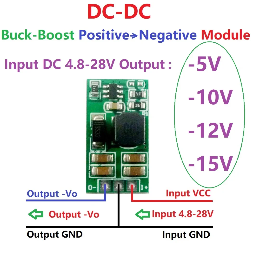 3W +/- Voltage Converter Positive to Negative Power Supply DC-DC Boost-Buck Module +5~+28V to -5V -10V -12V-15V