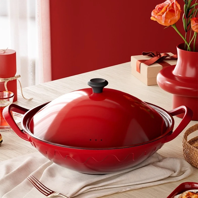 Enameled Cast Iron Pot, Pressure-sealed Seafood Cooker, Anti-overflow Non-stick Stewpot, Aesthetic Soup Kitchenware