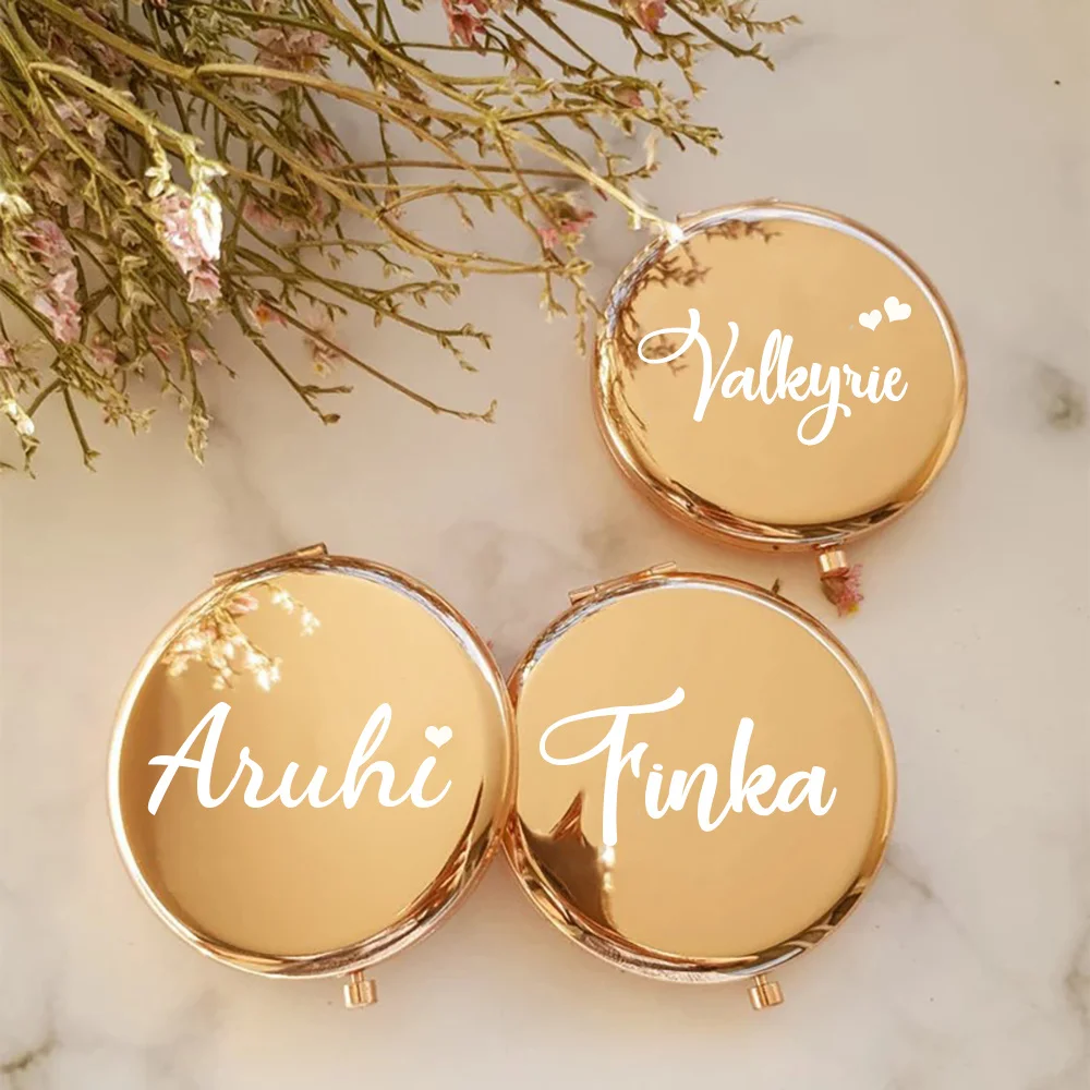 Personalized Bridesmaid Mirrors Metal Pocket Mirror Custom Rose Gold Silver Compact Mirror Weddings Birthday Gift