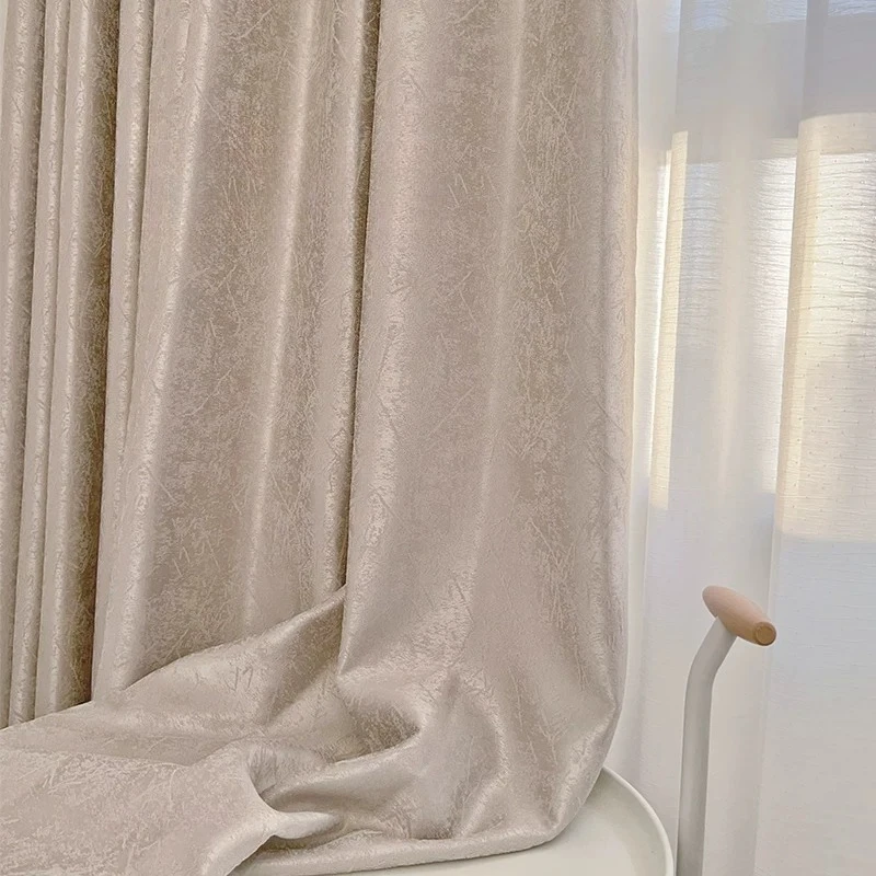 Customized Finished Product of High-end Champagne Colored Plant Jacquard Glossy Curtains for Bedroom and Living Room Partition