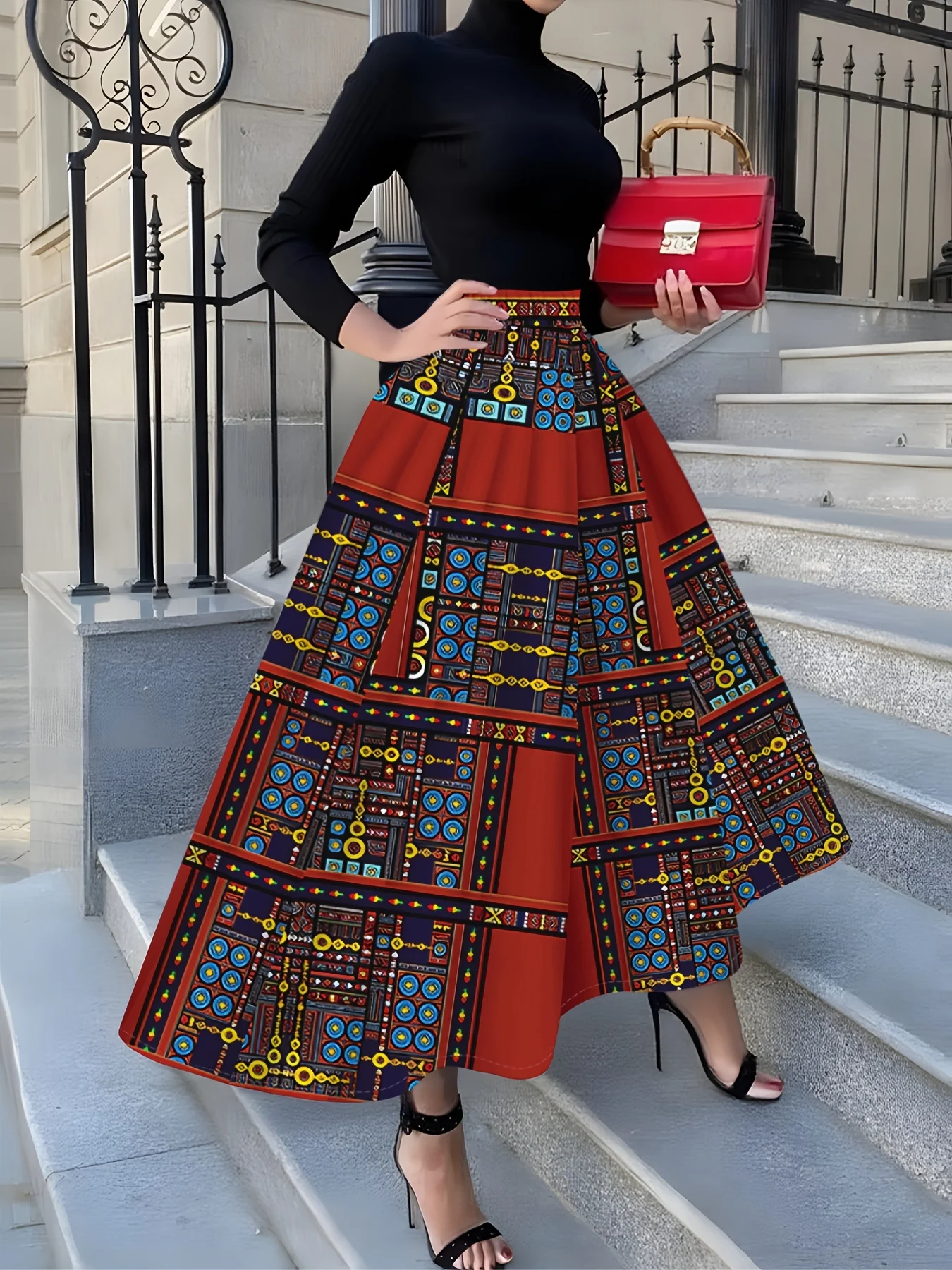 Women's A Line Midi Skirt with Pleats High Waist Elastic Waist Casual Office Work Summer Skirt for Women Trendy 2024