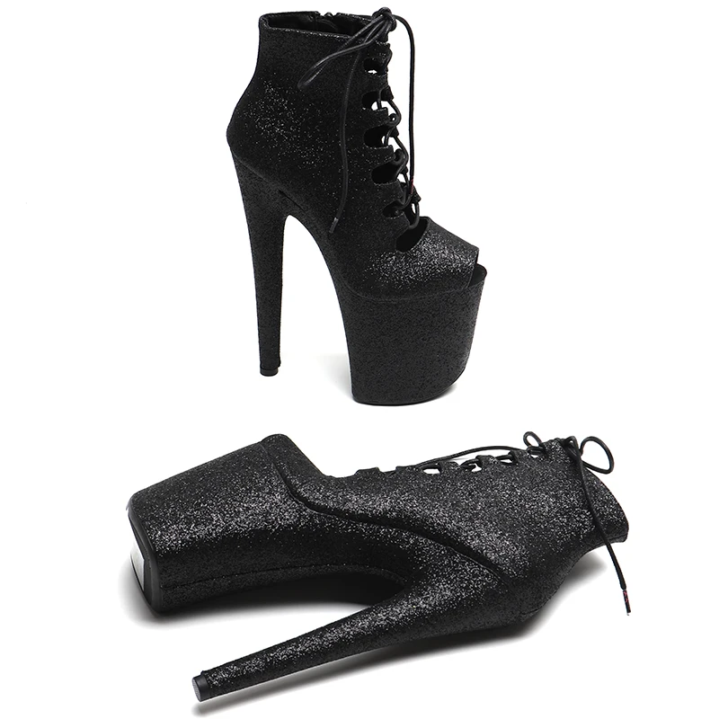 Leecabe 20cm/8inches Glitter Upper Ankle Boots Open Toe High Heel platform Pole Dancing boots