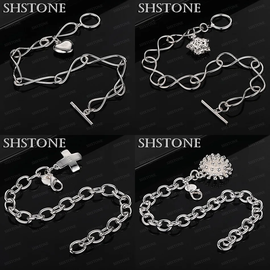 

Fine 925 Sterling Silver Heart Star Flower Cross Pendant Bracelets For Women Christmas Party Fashion Fine Simple Jewelry