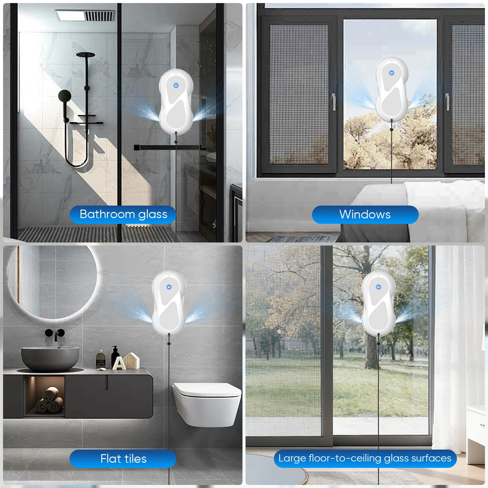 5600Pa Fensterputzroboter mit Fernbedienung und Sicherheitsleine – 60ml Tank Haushaltsgerät Elektrischer Glasreiniger zum Fensterputzen – Detail 6