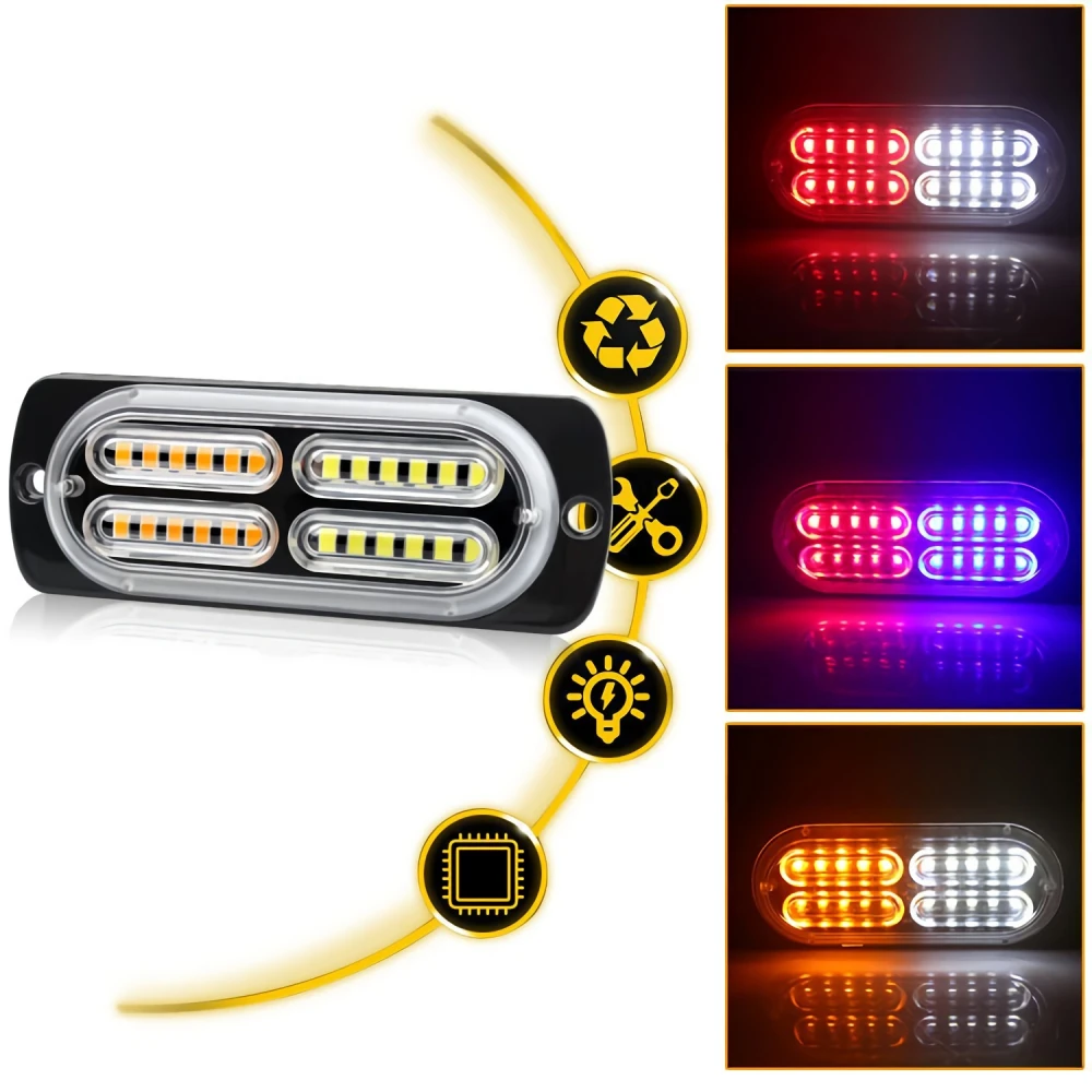 1 Set Car Strobe Flashing Lights 4*24 LED 12V Ambulance Stroboscop Car Police Light With Remote Control Red White Amber Blue