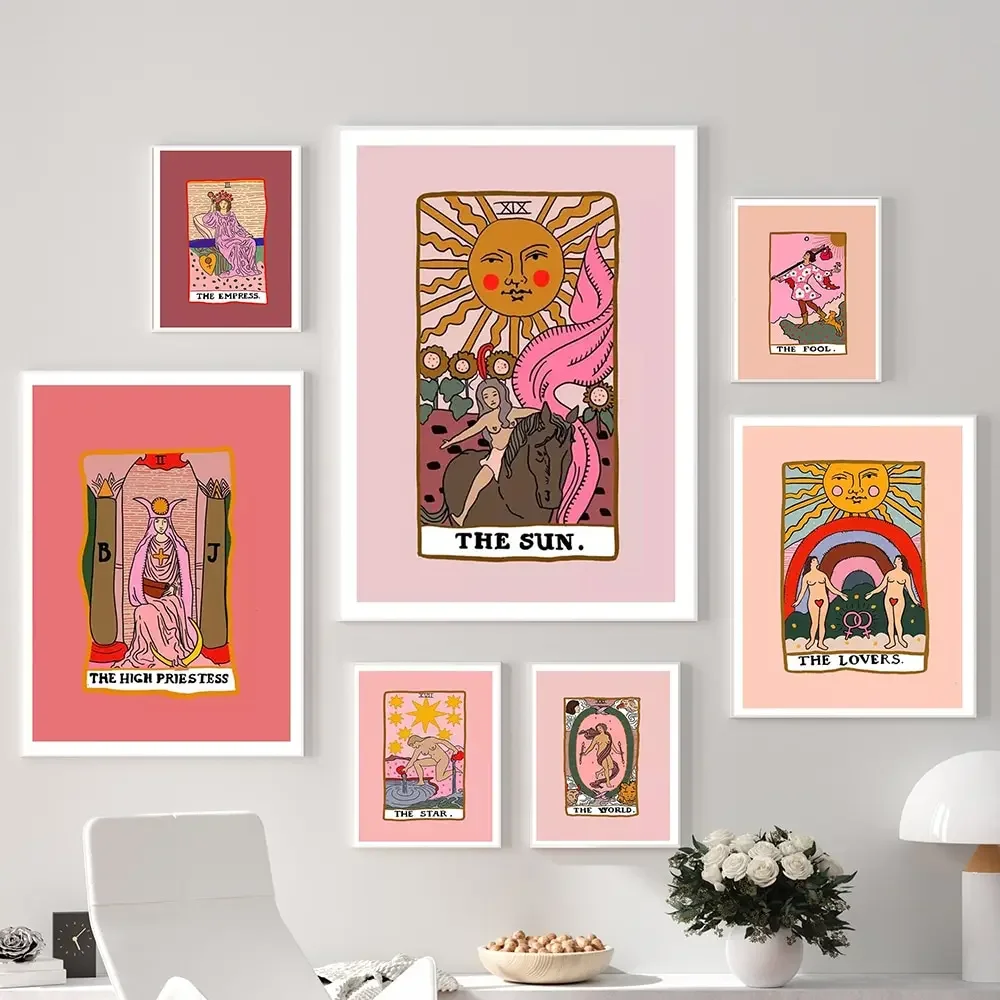 Nordic Abstract Lovers Tarot Wall Art Canvas Painting Sun Empress Priestess Posters Prints Living Room Home Decor