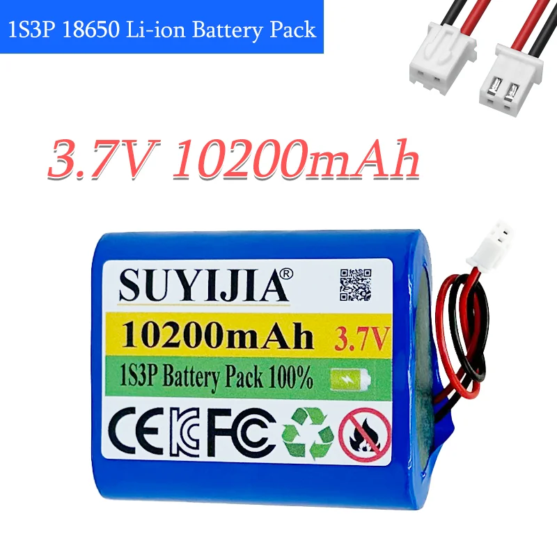 New 18650 3.7V 10200mAh 1S3P Battery Pack  Lithium-ion Toy Beauty Salon Rechargeable Battery Pack SM or XH2.54 Plug Built-in BMS