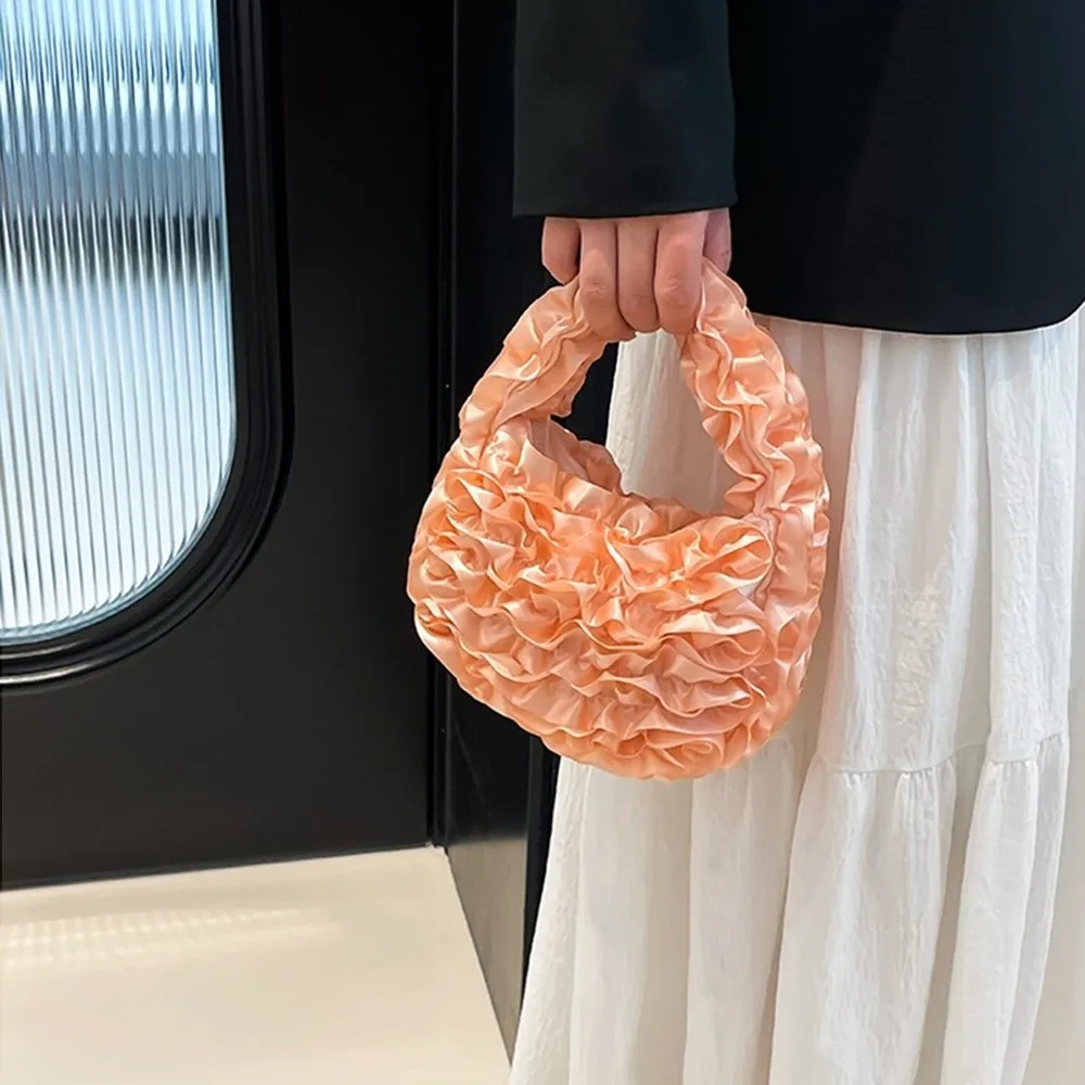 أزياء حلوة الحلو بتلات الورد حقيبة يد أنيقة لينة ضوء الدانتيل مطوي حقيبة أعلى مقبض Ruched سحابة الزهور حمل الحقائب التسوق