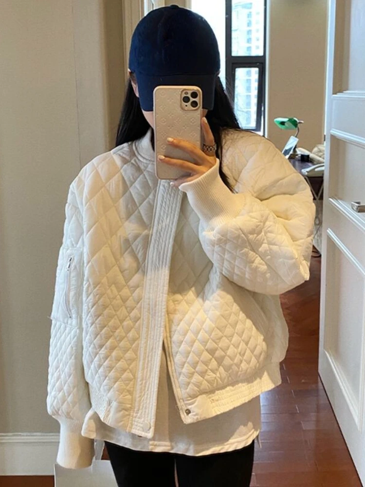 

Winter Jacket Women Nice Parkas Demi-season Jacket for Women White Loose Warm Lingge Top Casual Streetwear Quilted Coats Female