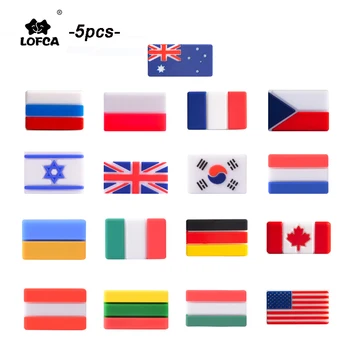 Lofca 5Pcs Nationale Vlag Siliconen Kralen Baby Bijtring Bpa Gratis Tandjes Kralen Ronde Baby Veilig Diy Chewable Tandjes Voor zuigeling