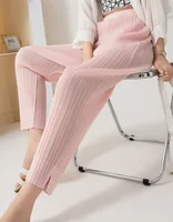 Miyake Pleated Fashion  Cropped Pants  Solid Color Large Size Slim Fit Slimming Urban Casual Ankle Banded Pants Split Y2k Pants