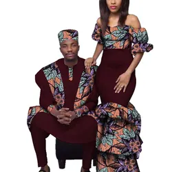 African Couple Clothes Dresses for Women Bazin Riche Long Dresses African Men Print Gown Robe Top and Pants Trousers Suit