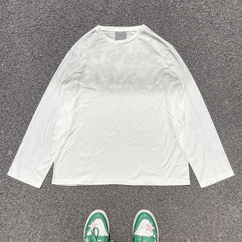 Wang Studio 10-Year-Old Store 180g Breathable Loose Long Sleeve Dirty T-Shirt Couple Matching Clothes Simple Style