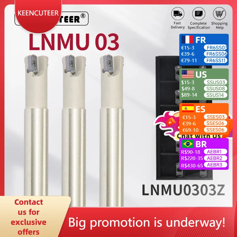 

LNMU03 CNC High-efficiency and high-speed end milling cutter head and double-edge milling insert LNMU0303ZER-MJ KT1505 YZ735