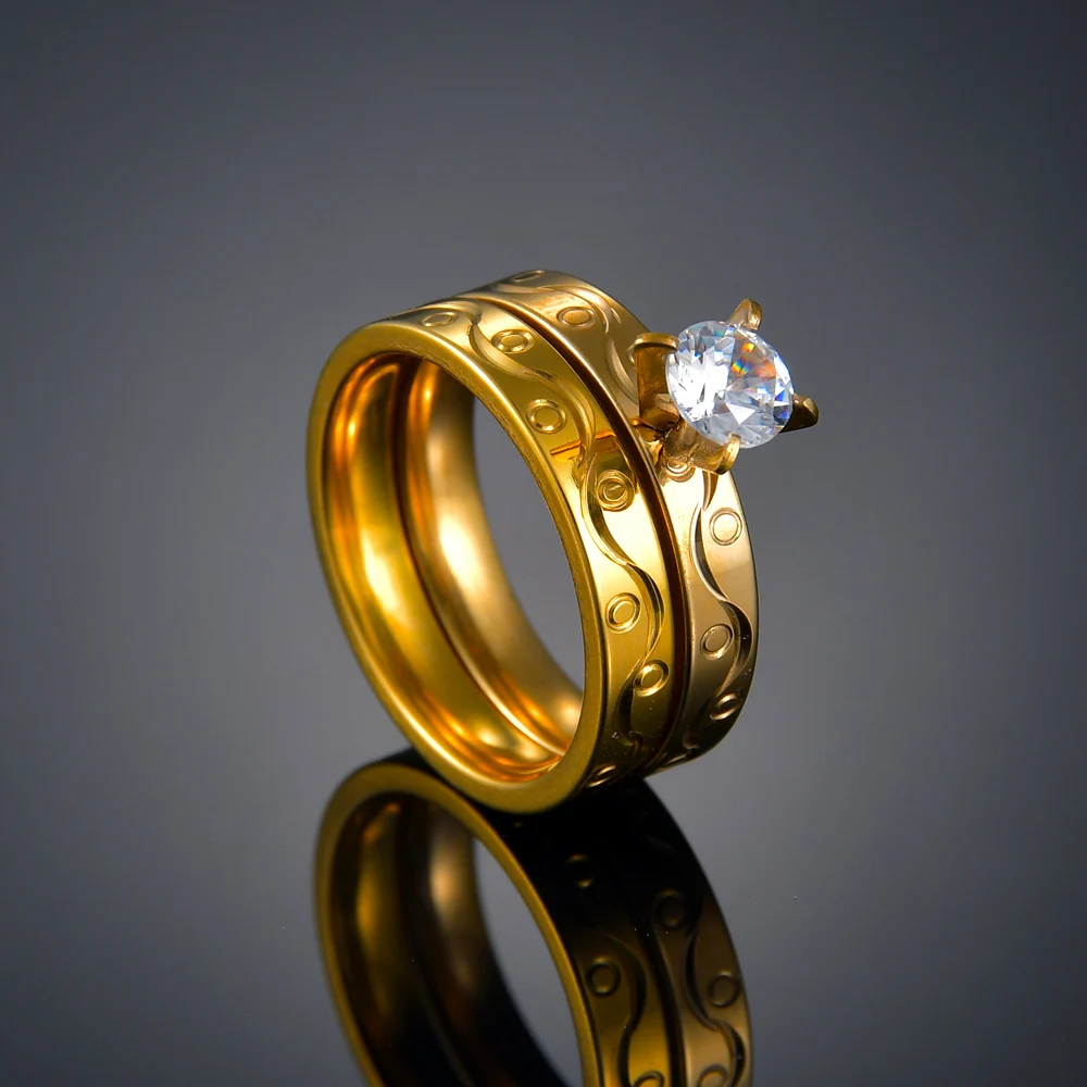 2pcs Wedding Rings for Women Men Couple Promise Band Set Crystal Stainless Steel Engagement Jewelry Dropshipping for Lovers