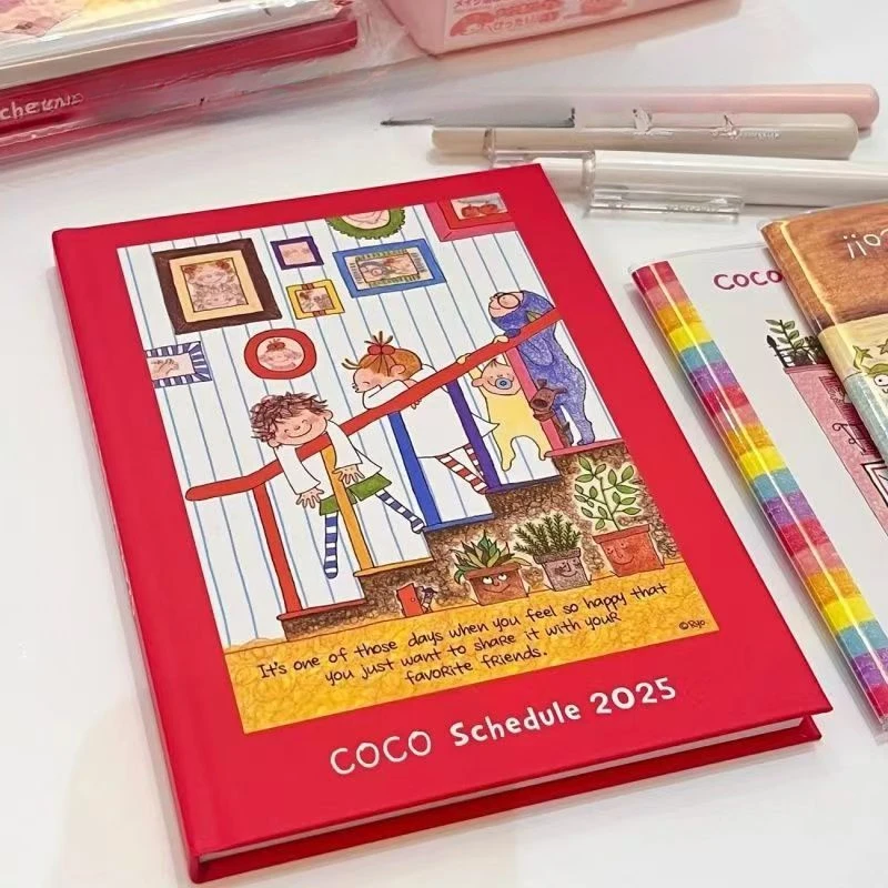 2025 Red Handheld Account Planning Schedule Book Manga Style Cute High Beauty B6 70Sheets Color Inner Page Notebook