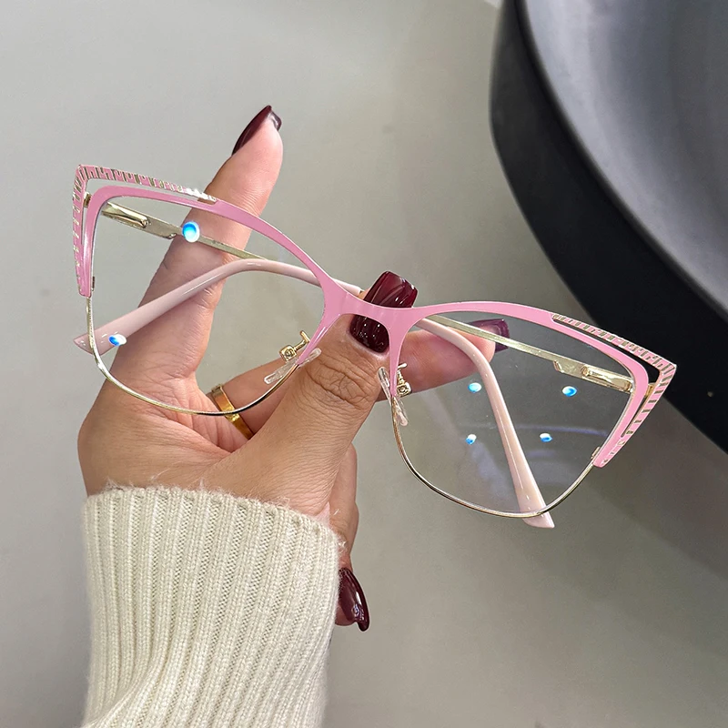 إطار بصري على شكل عين القطة بتصميم مجوف ثلاثي الأبعاد للوجه، ألوان متعددة، نظارات زخرفية عصرية اختيارية