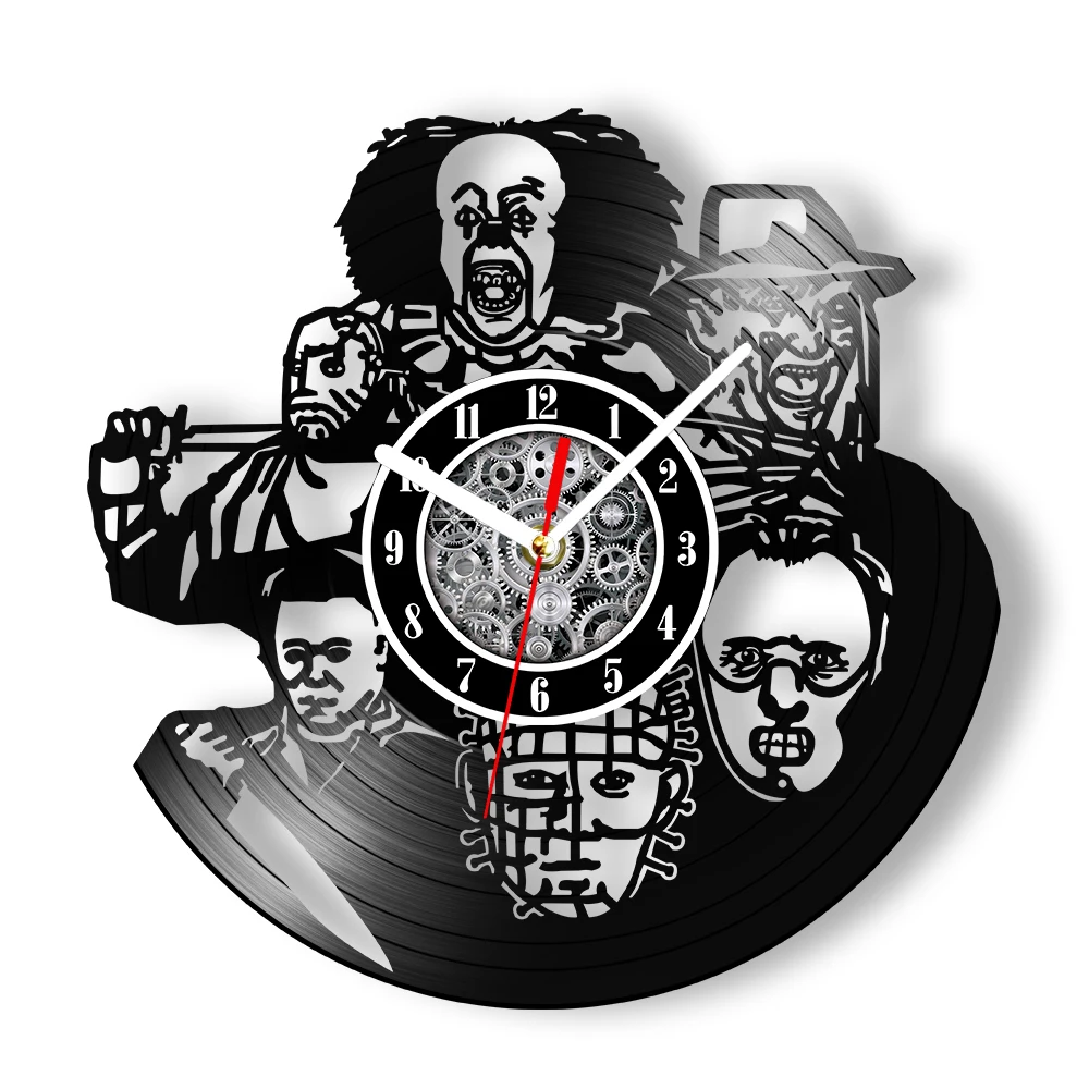 Horror Movie Characters Vinyl Record Wall Clock Gothic Home Theater Wall Art Clock Halloween Horror Decor Movie Memorabilia Gift