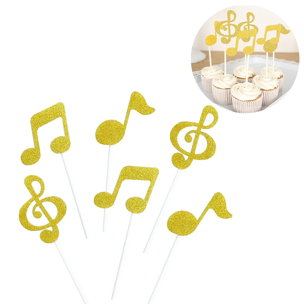 6 Pcs Happy Birthday Decorations Gold Musical Note Cake Topper Decorate Desert Baby