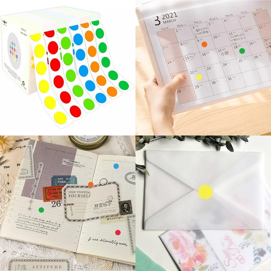 

PARLAIM 6 Rolls 6000PCS 1/2 Round Circle Color-Code Dot Stickers 6 Color Style Colorful Coding Label Stickers for Home Office C