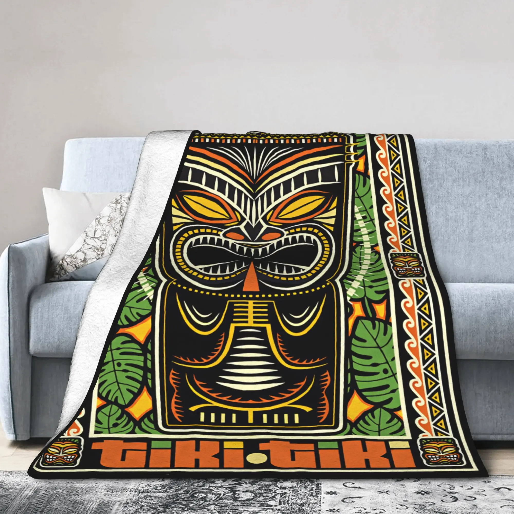 Super Warm BlanketsBoy Girl Travel Vintage Tiki Totem Mask Hawaiian Tribal Art Throw Blanket  Flannel Bedspread Sofa Bed Cover