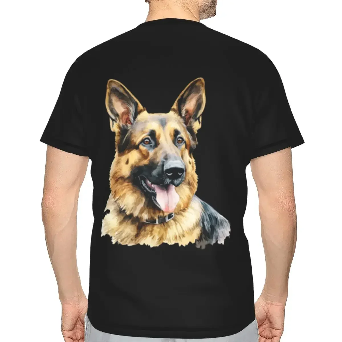 polyester Watercolor German Shepherd T-Shirt Men's Fashion T Shirt Men Crew Neck Summer Shirts Tops