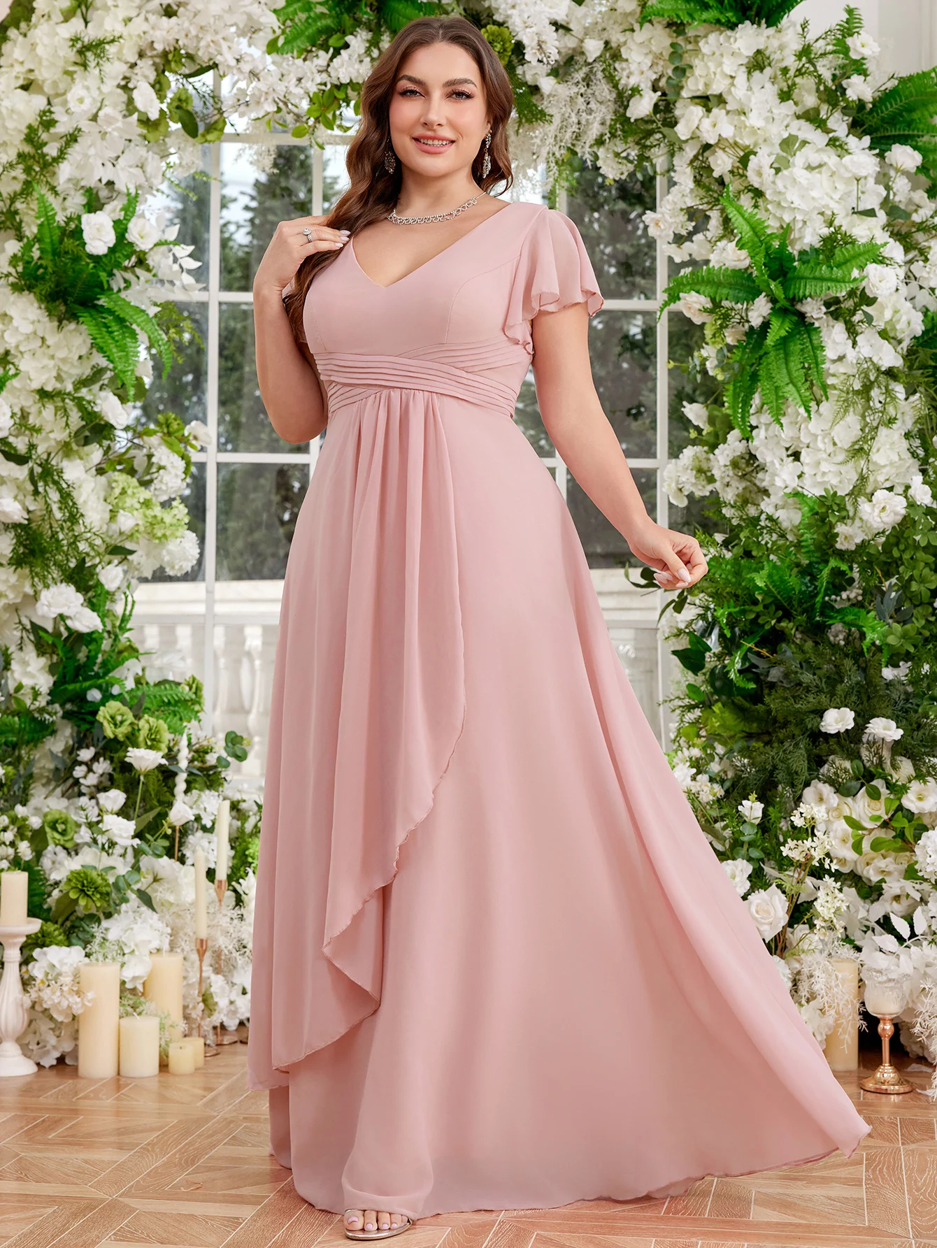 فستان سهرة من UNITHORSE بياقة على شكل قلب وخصر مطوي وأكمام قصيرة وحاشية مزخرفة فستان كوكتيل أنيق للنساء #1