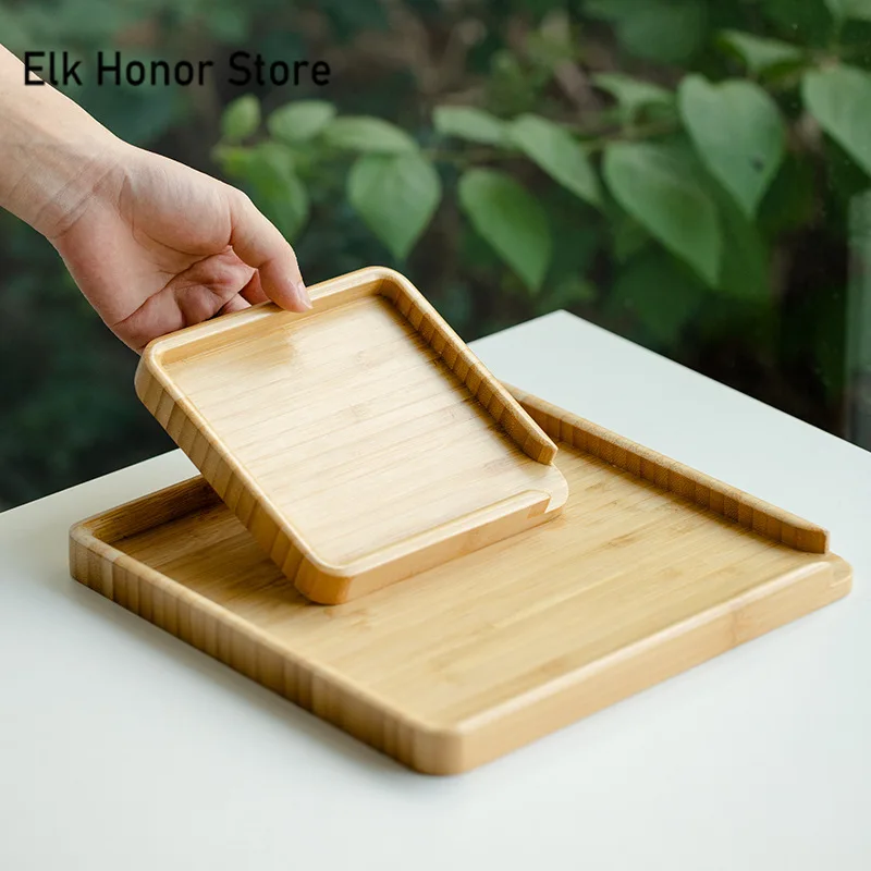 Chinese Bamboo Food Tray Puer Tea Box Open Knife Pry Tea Plate Home Breakfast Tray Cake Tray Flower Pot Bonsai Gardening Holder