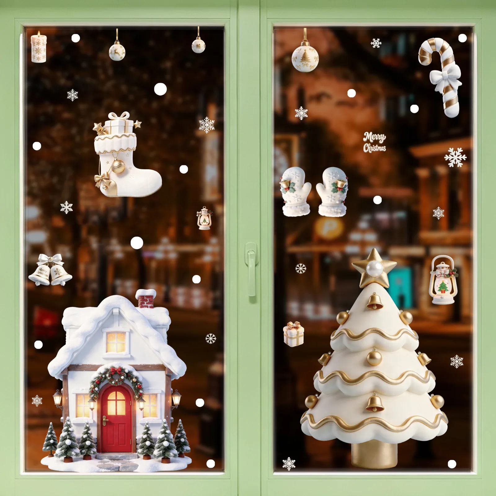 Christmas Static Glass Window Stickers, Christmas Tree Snowflake Candy Cane Snow House Window Decals, Holiday Party Home Decor