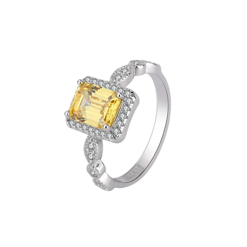 S925 full body silver imitation color treasure emerald red treasure yellow diamond inlaid ring main stone 6 * 8