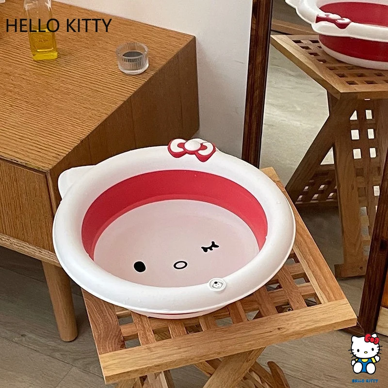 حوض غسيل هالو كيتي قابل للضغط، صديق للبيئة، مادة البولي بروبيلين، قابل للطي، هدية لتوفير المساحة المنزلية