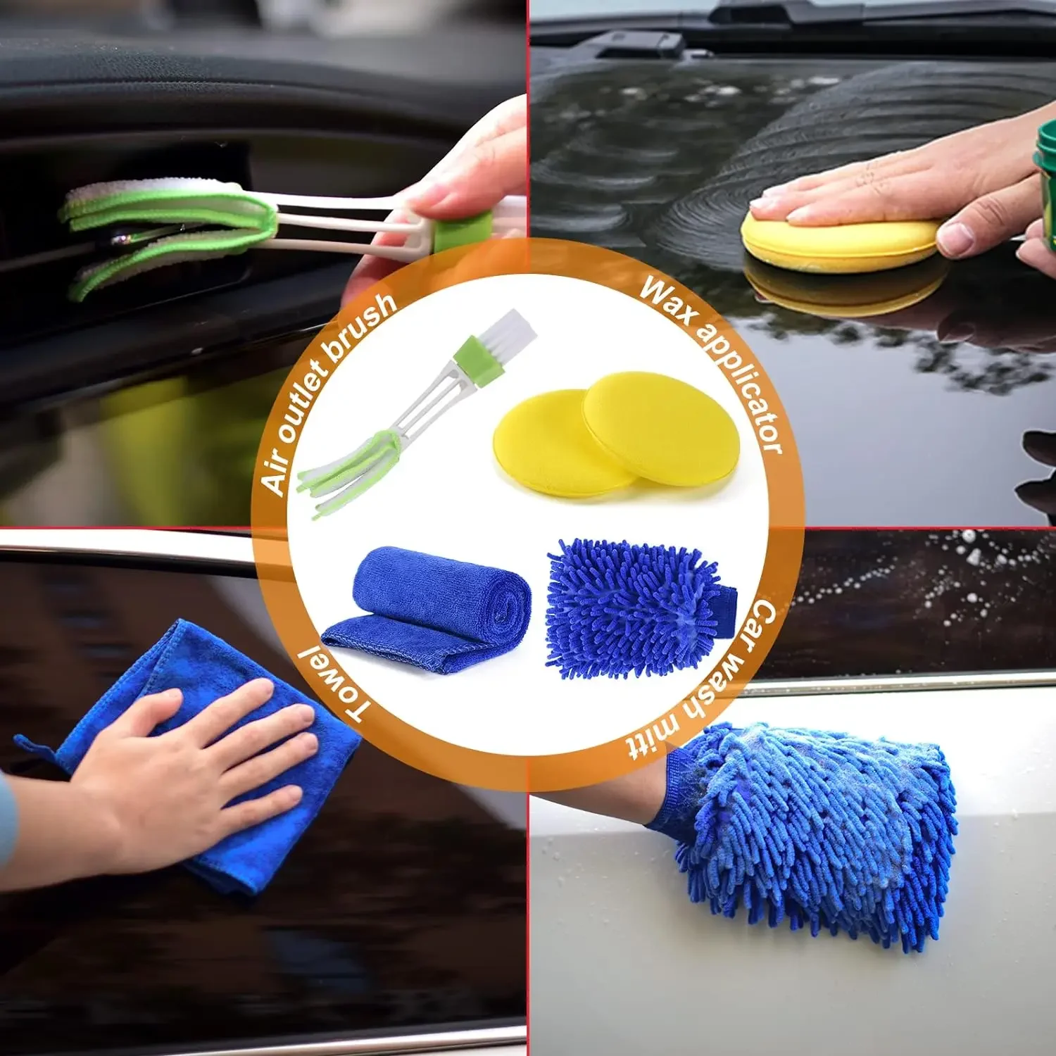 Juego de accesorios para herramientas de limpieza de coche, 46 Uds., con cepillo detallado para limpiar ruedas, tablero, Interior, exterior, motor de cuero