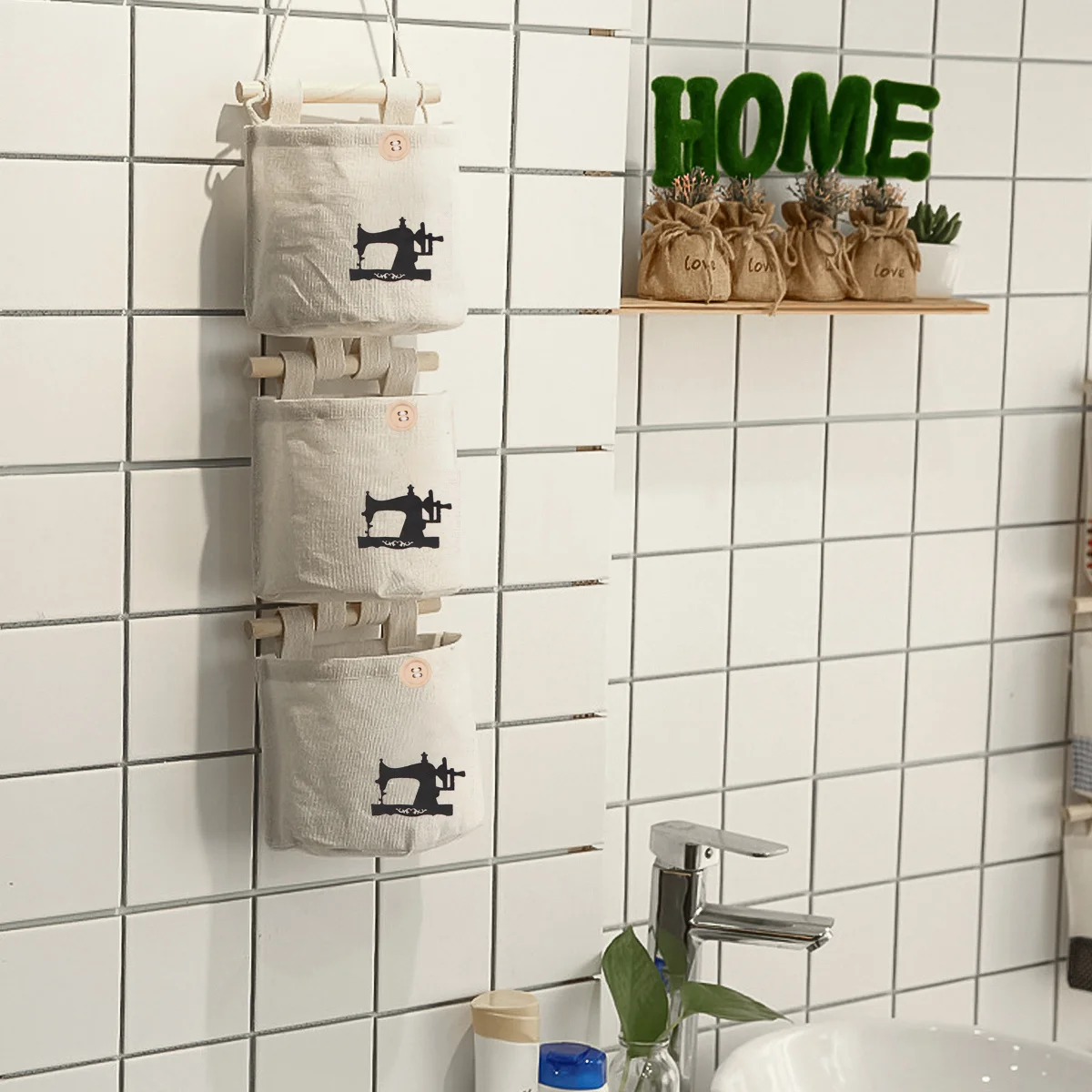 

2Pcs Cotton Linen Wall Mounted Storage Bag Cartoon Design Large Capacity Hanging Organizer Over Door Sundries Pouch for Bedroom