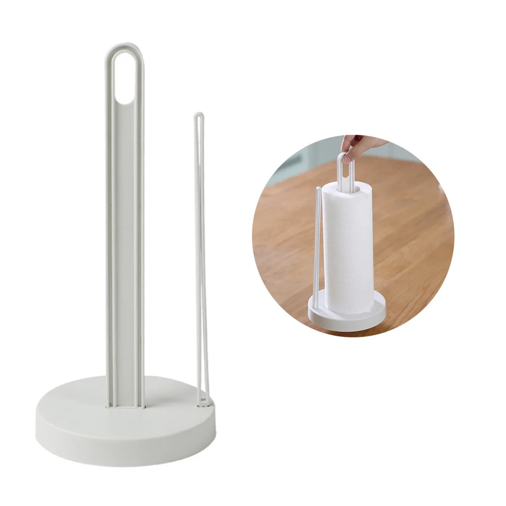 

2Pcs Roll Paper Storage Rack White PP Rod Stable Base No Drill Kitchen Bathroom Tissue Holder Easy Clean Stylish Decor