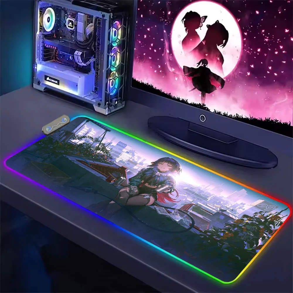 Zenless Zone Zero Jane Doe Large RGB PC Gamer Mouse Mat Gaming Keyboard Desk Color LED Light Backlit Mousepad