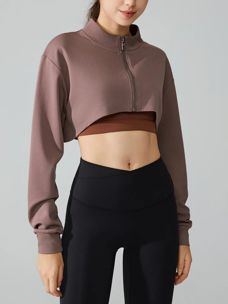 VITALINOVO Women's Zip Up Cropped Cardigan Jacket Long Sleeve Cropped Sweatshirt for Yoga Workout Running Gym Cut-out Shirts Top