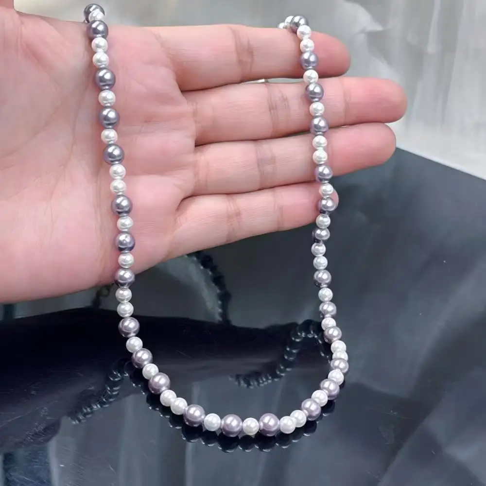 4 مللي متر 6 مللي متر لطيفة الأرجواني رمادي جولة قذيفة اللؤلؤ الطبيعي النساء مجوهرات المختنقون قلادة 17-20 بوصة