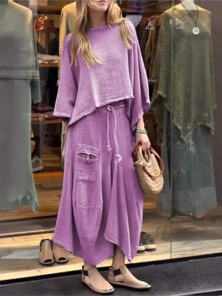 Casual Solid Color Loose Lace-up Skirt Women 2 Piece Set Spring And Autumn New Y2k Fashion Retro Type Female Street Dress Suit