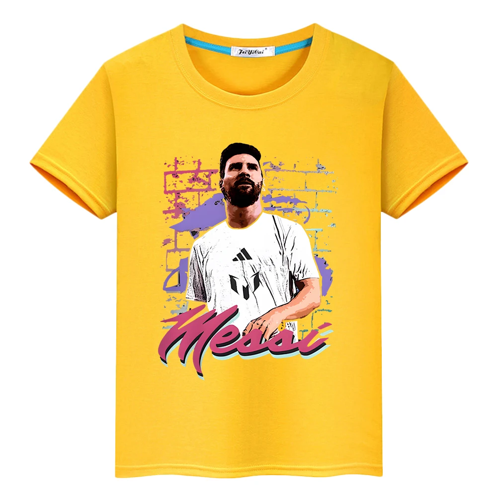 Football messi avatar print 100%Cotton T-shirt Casual Short boy Cartoon Tops Kawaii anime Tees y2k one piece kids clothes girls