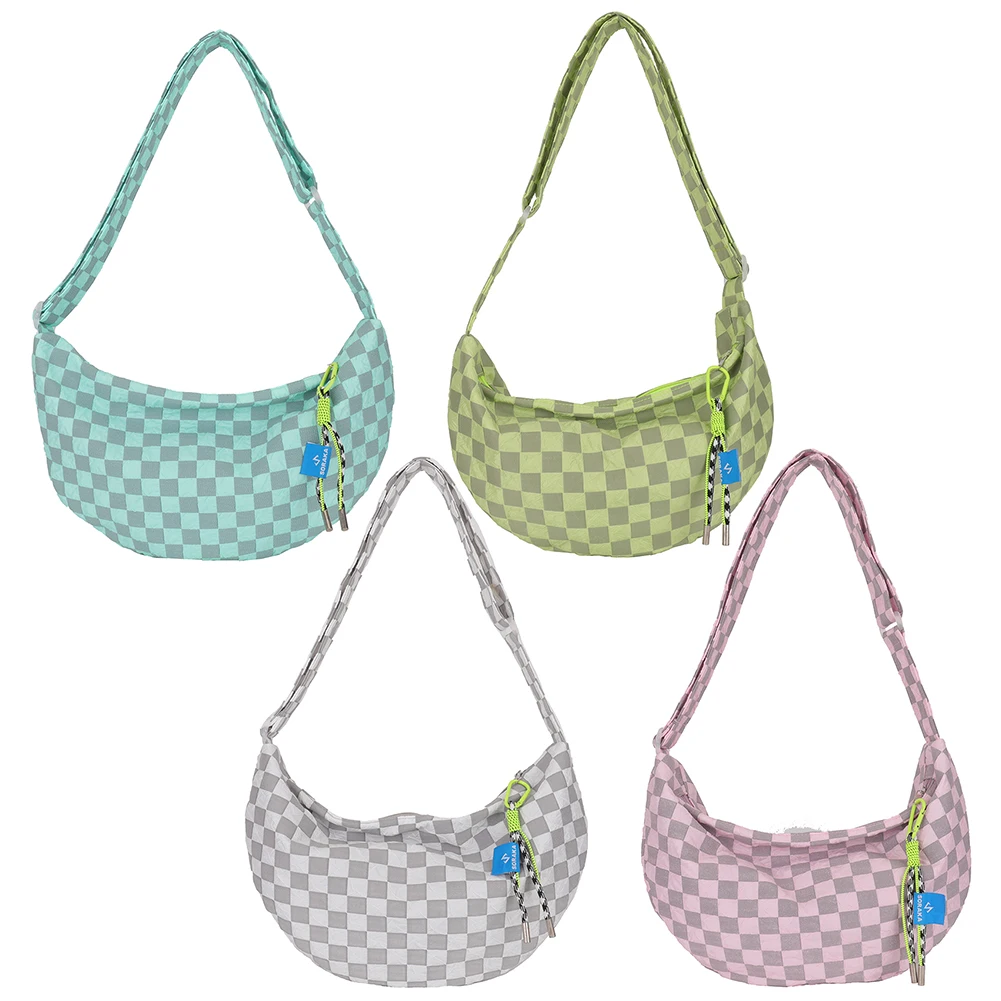 

Plaid Crossbody Bag Fashion Half Moon Underarm Bag Casual Portable Simple Soft Lightweight Large Capacity for Weekend Vacation