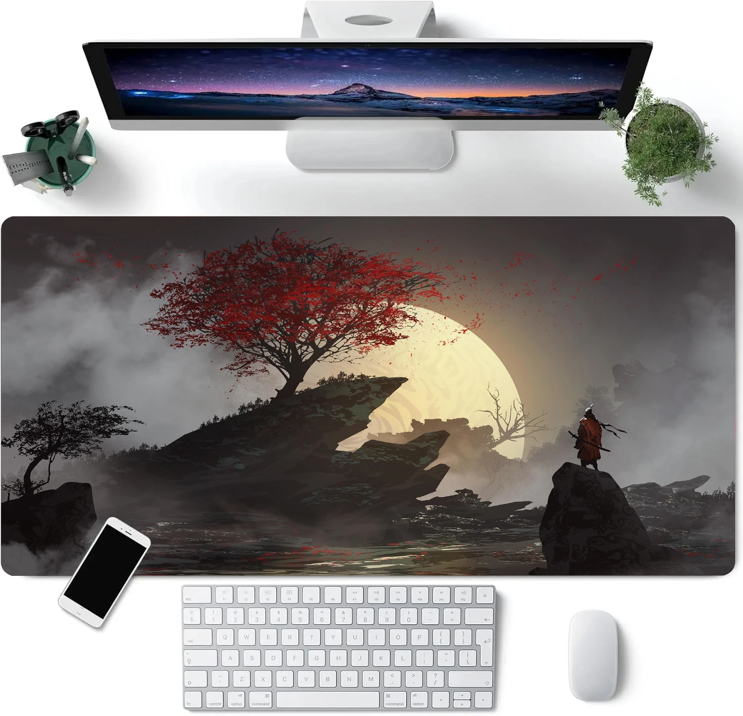 

Sakura Moon Samurai Anime Mouse Pad Large Computer Offices Game Mat Rubber Anti-slip Gaming Accessories Keyboard Long Desk Pads