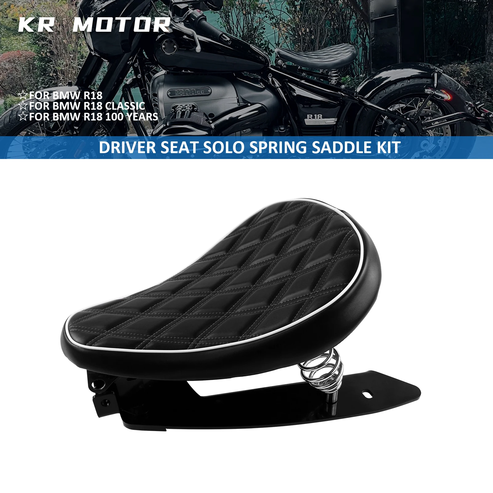 

Fit For BMW R18/R18 100 Years R18 Classic 2020-2025 Street Swing Styling Rock Bob Style Driver Seat Rider Solo Spring Saddle Kit