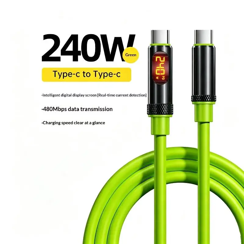 LED Display USB C Fast Charging Cable 100W 240W, USB A To Type C And USB C To USB C Data Sync Cord For Phones Laptops Tablets