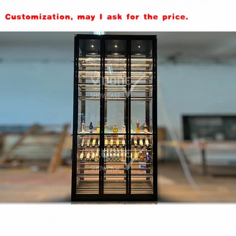 

custom.Led Metal Mirrored Wine Cabinet Home Bar Grid Storage Showcase Premium Display