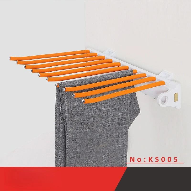 Gold basket wardrobe side-mounted retractable trousers rack metal single-row damping, slowly extending and descending