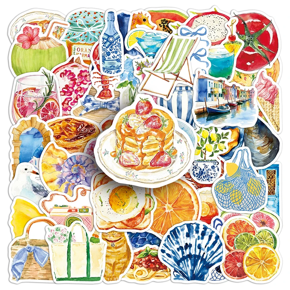 

10/30/50pcs Mediterranean Aesthetic Art Stickers Cartoon Fresh Style Graffiti Sticker Fridge Phone Luggage Laptop Decals Packing