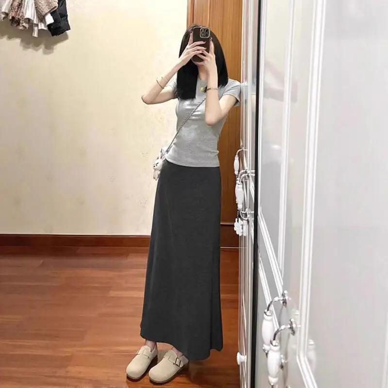 

Summer Grey Skirt Girl Drape Bodycon Skirt Minimalist Gentle Wind A-Line Skirt Female Versatile Temperament Long Skirt Wholesale