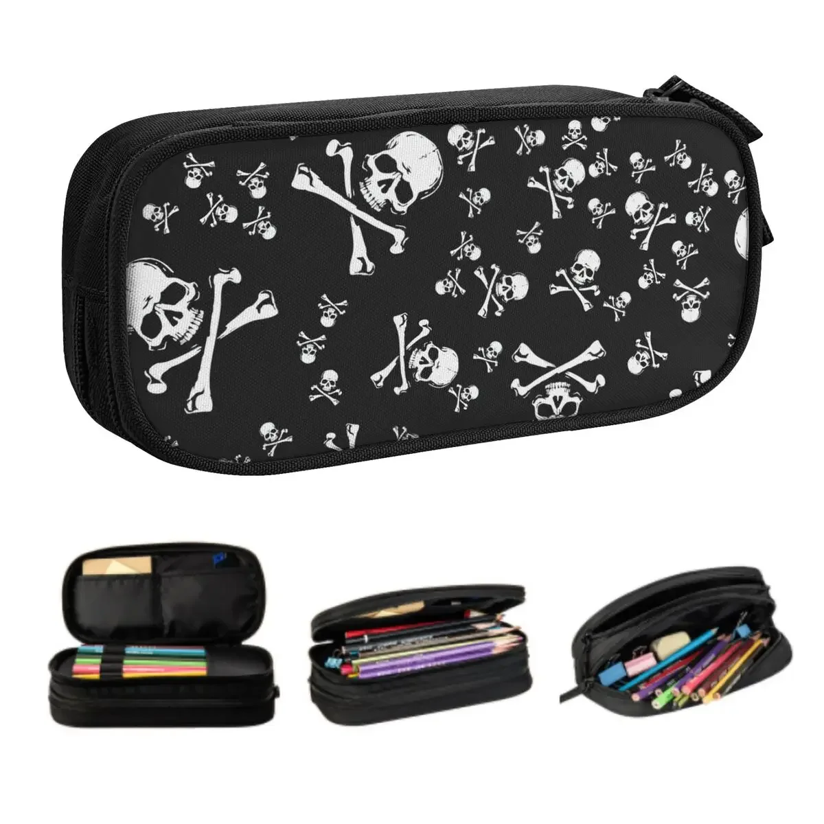 

Custom Skull Print Horror Pencil Cases for Girl Boy Large Capacity Skeleton Death Pen Box Bag School Supplies