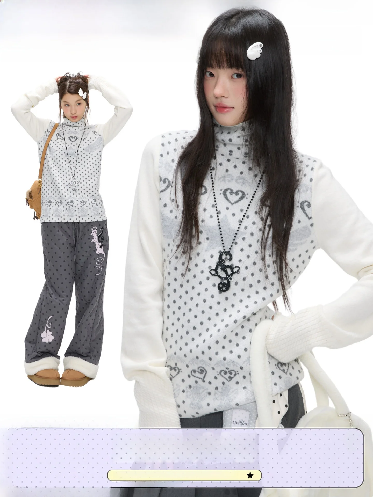 

Soft Cozy High Ne Ombre Sweater Women's Winter Faion Commute Sle Polka Dot Texture Polyester Wool Blend Long Sve