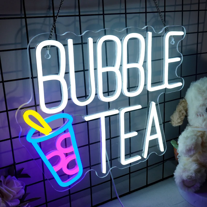 Bubble Tea LED Neon Signs Milk Boba Tea LED Lights Room Decoration Business Cafe Dessert Shop Bar Club Party Wall Light Up Sign